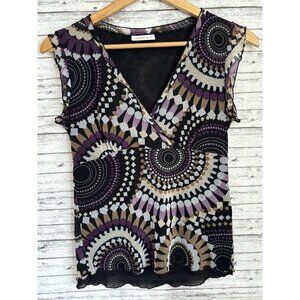 Y2k 00s 2000s black Purple Black Shirt Sleeve Yessica Top whimsigoth Mesh Small